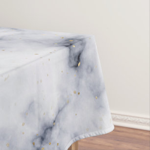 Tiny Gold Confetti Black and White Marble Stone Tablecloth