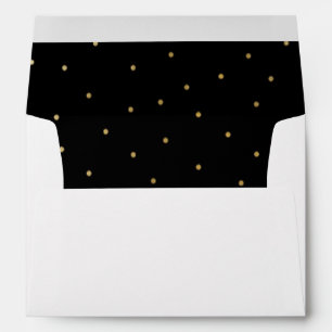 Tiny Gold Polka Dots on Black Lined Envelope