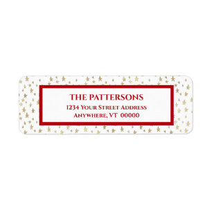 Tiny Gold Stars Red Border Return Address Label