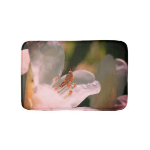 Tiny Grasshopper On White Azalea Flower Bath Mat