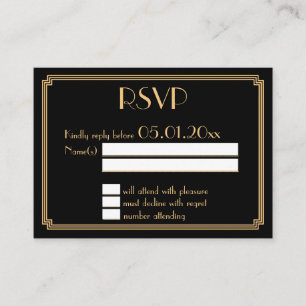 Tiny Great Gatsby Art Deco Black Wedding RSVP Enclosure Card