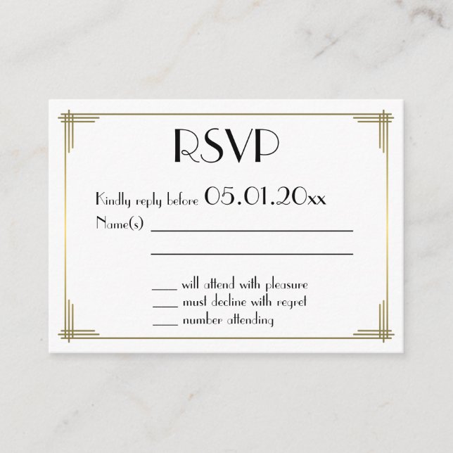 Tiny Great Gatsby White Art Deco Wedding RSVP Enclosure Card (Front)