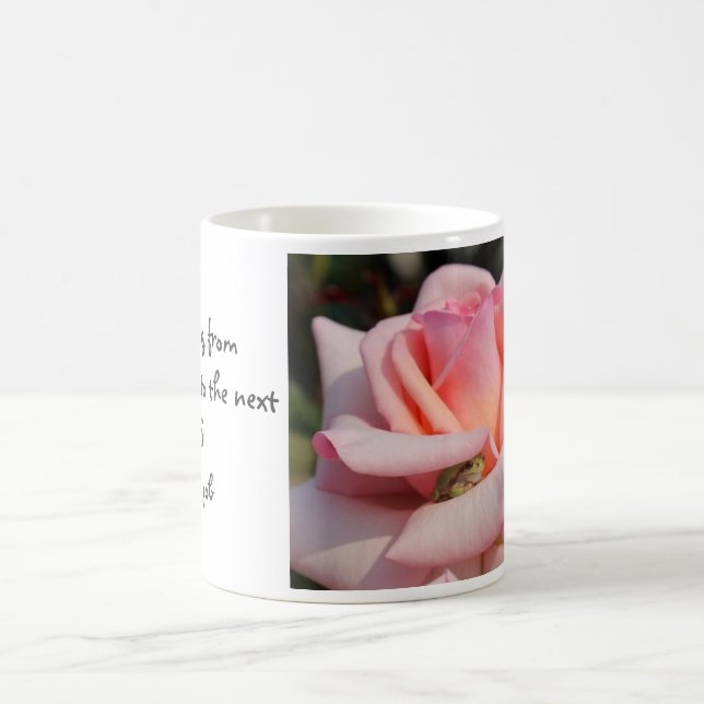Tiny Green Frog in Pink Rose "Hopping" Mug 2 (Center)