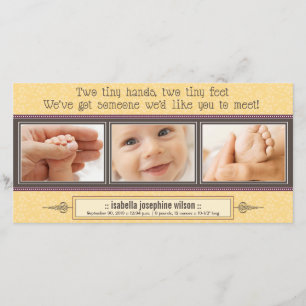 Tiny Hands, Tiny Feet Birth Announcement (yellow)