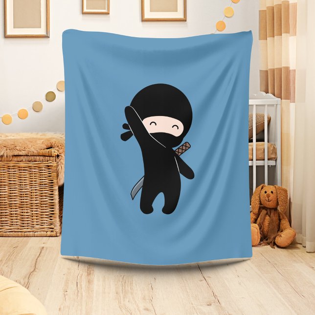 Tiny Happy Ninja on Blue Fleece Blanket (Creator Uploaded)