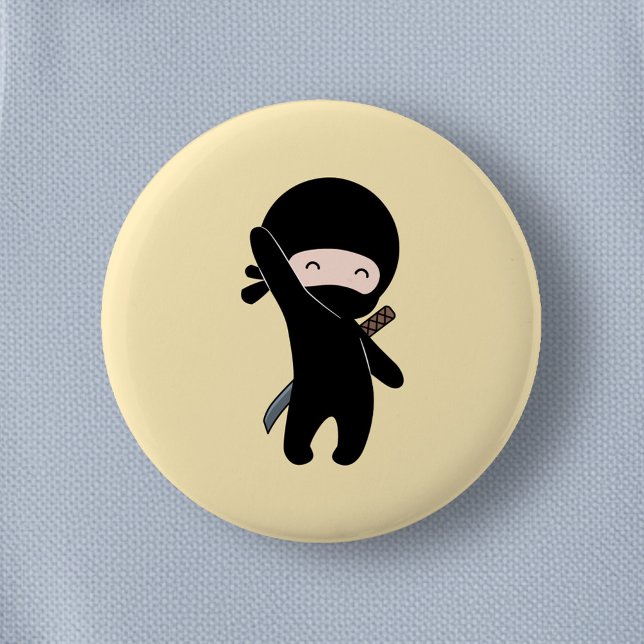 Tiny Happy Ninja on Yellow 6 Cm Round Badge (Creator Uploaded)