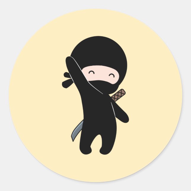 Tiny Happy Ninja on Yellow Classic Round Sticker (Front)