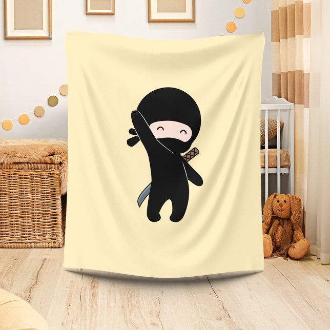 Tiny Happy Ninja on Yellow Fleece Blanket (Creator Uploaded)