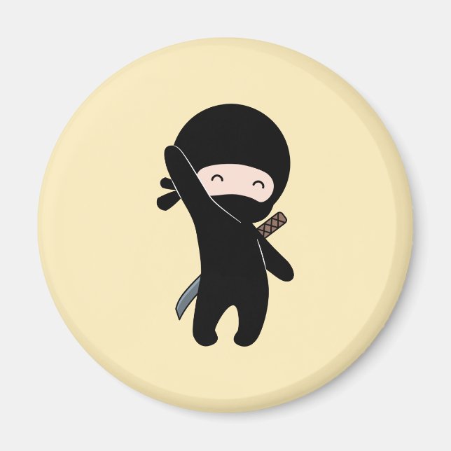 Tiny Happy Ninja on Yellow Magnet (Front)