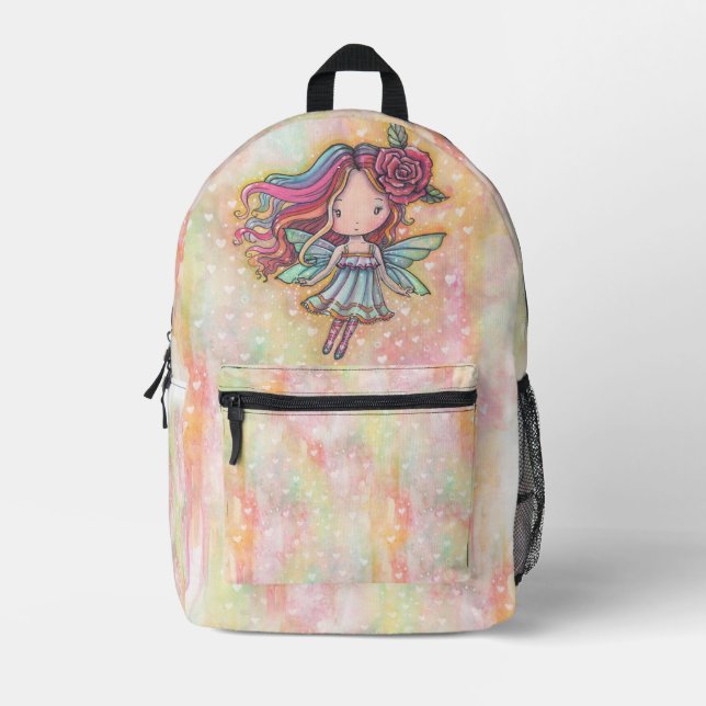 Tiny Heart Fae Cute Whimsical Fairy Art Printed Backpack (Front)