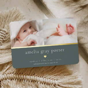 Tiny Heart   Two Photo Foil Birth Announcement