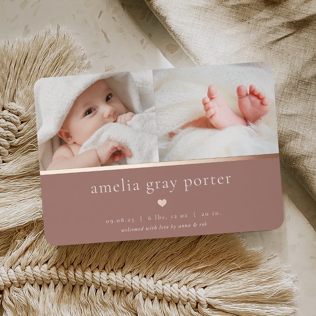 Tiny Heart | Two Photo Foil Birth Announcement (Creator Uploaded)
