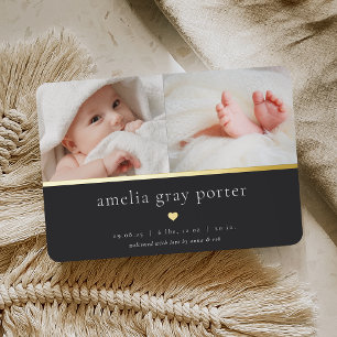 Tiny Heart Two Photo Foil Birth Announcement
