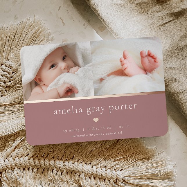 Tiny Heart | Two Photo Foil Birth Announcement (Creator Uploaded)