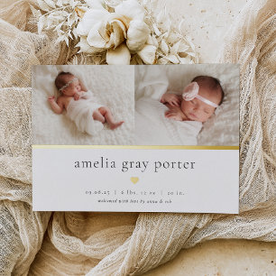 Tiny Heart Two Photo Foil Birth Announcement