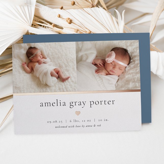 Tiny Heart | Two Photo Foil Birth Announcement (Creator Uploaded)