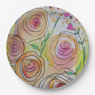 Tiny Hearts Big Flowers Paper Plate
