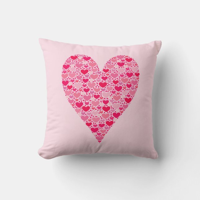 Tiny Hearts Big Heart on Rose Pink Cushion (Front)