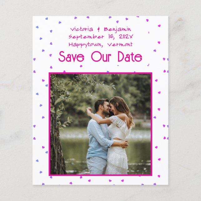 Tiny Hearts Budget Save Our Date Cards Magenta (Front)