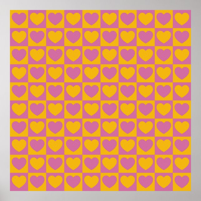 Tiny hearts chess grid seamless pattern. Cute litt Poster (Front)