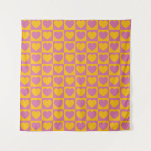 Tiny hearts chess grid seamless pattern. Cute litt Tapestry