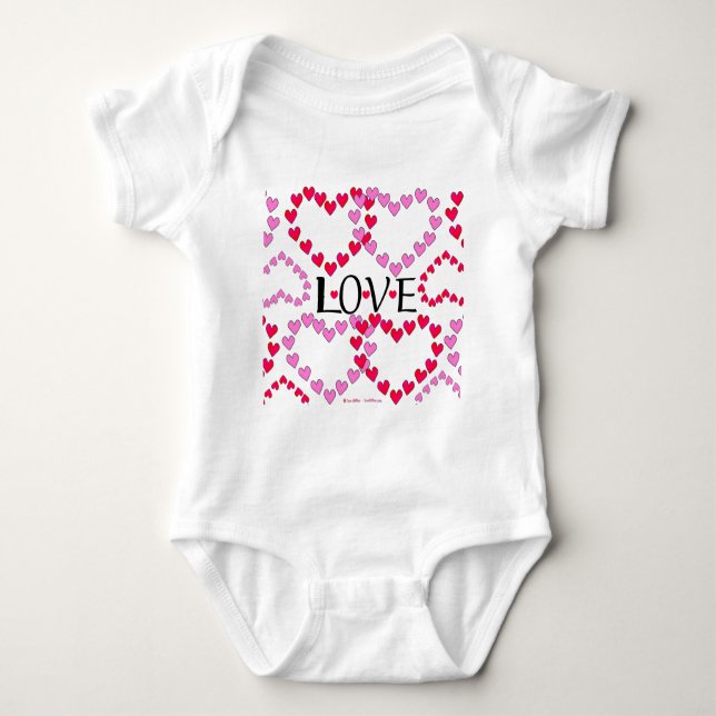 Tiny Hearts Pink Red LOVE Baby Bodysuit (Front)