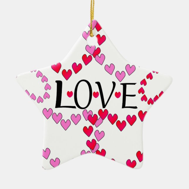 Tiny Hearts Pink Red LOVE Ceramic Ornament (Front)