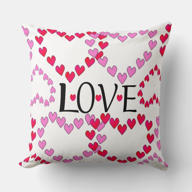 Tiny Hearts Pink Red LOVE Cushion (Front)
