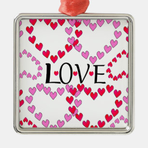 Tiny Hearts Pink Red LOVE Metal Tree Decoration