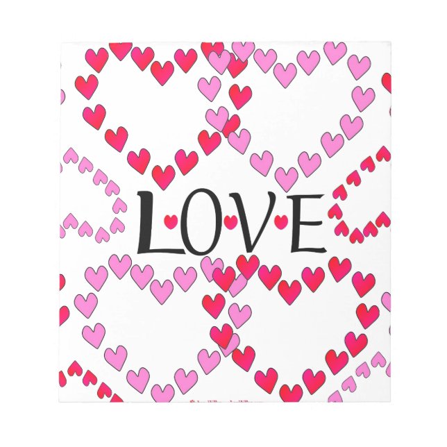 Tiny Hearts Pink Red LOVE Notepad (Front)
