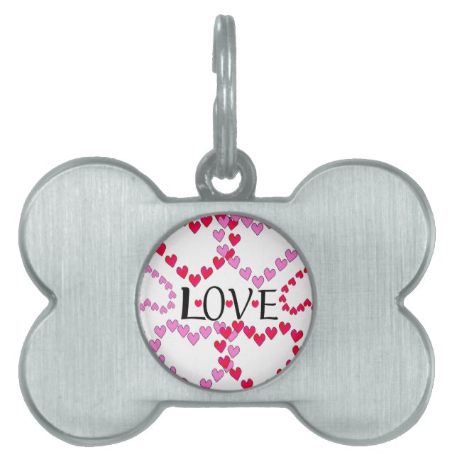 Tiny Hearts Pink Red LOVE Pet Name Tag (Front)