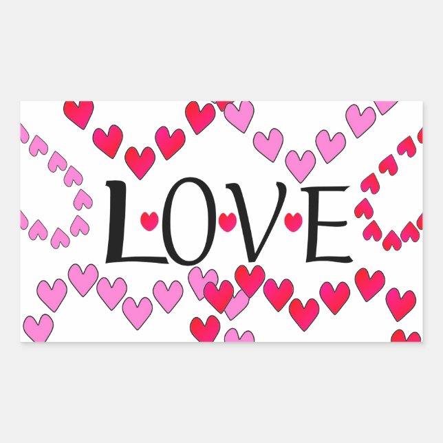 Tiny Hearts Pink Red LOVE Rectangular Sticker (Front)