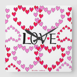Tiny Hearts Pink Red LOVE Square Wall Clock