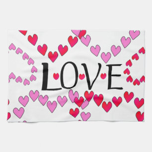Tiny Hearts Pink Red LOVE Tea Towel