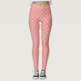 Tiny Hearts Pink Yellow Leggings