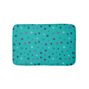 Tiny Hearts, Purple, Teal, Blue on Turquoise Bath Mat