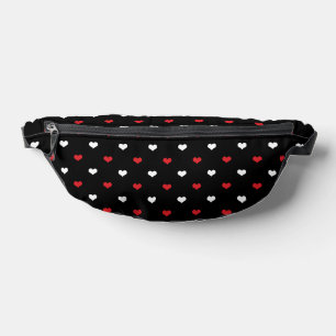 Tiny Hearts Red and White Black Background Pattern Bum Bags