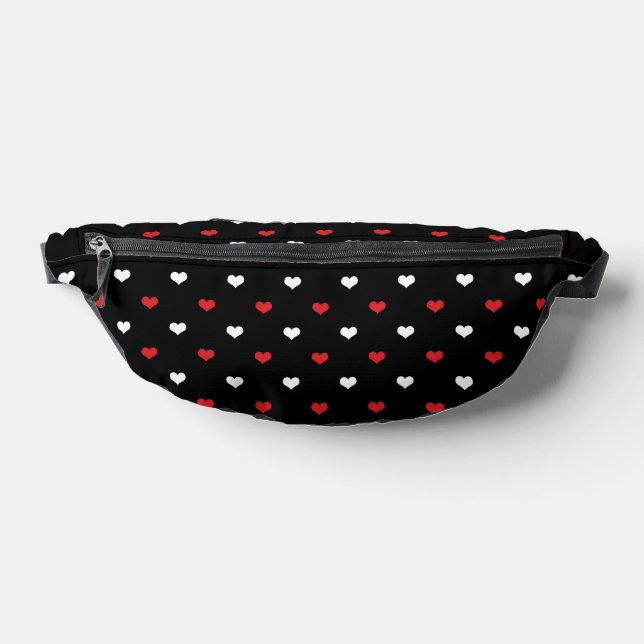 Tiny Hearts Red and White Black Background Pattern Bum Bags (Lay Down)