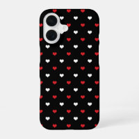 Tiny Hearts Red and White Black Background Pattern