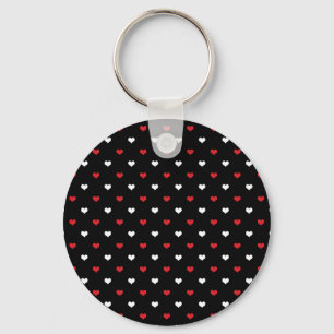 Tiny Hearts Red and White Black Background Pattern Key Ring