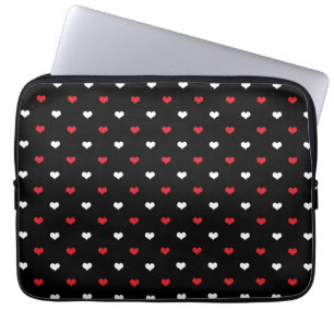 Tiny Hearts Red and White Black Background Pattern Laptop Sleeve