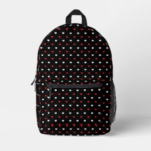 Tiny Hearts Red and White Black Background Pattern Printed Backpack