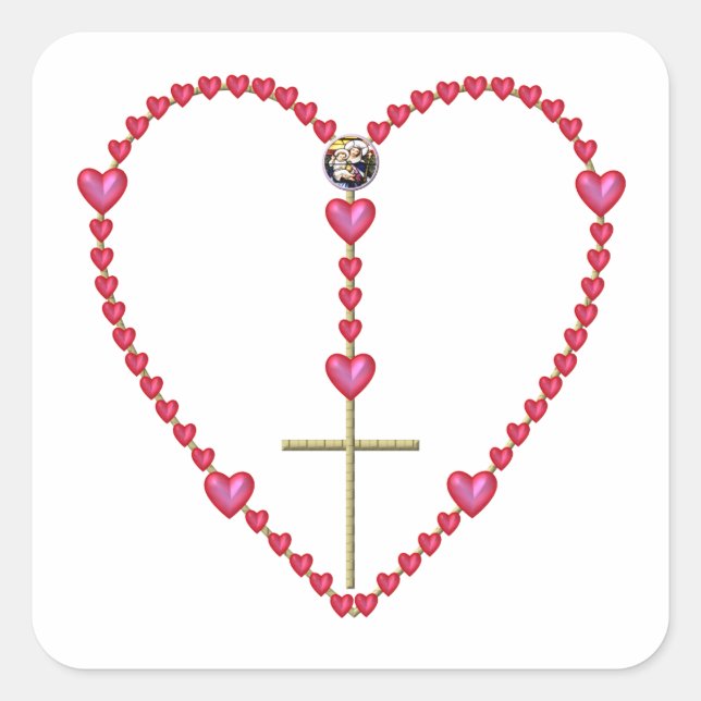 Tiny hearts Rosary Square Sticker (Front)