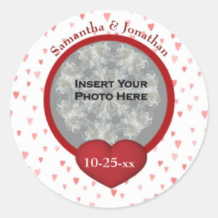 Tiny Hearts Wedding Photo Personalised  Classic Round Sticker