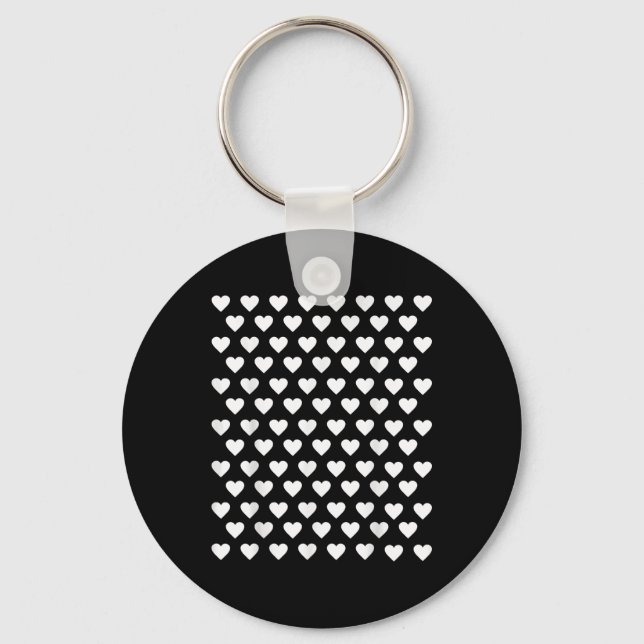Tiny Hearts White Polka Dot Pattern Cute Valentine Key Ring (Front)