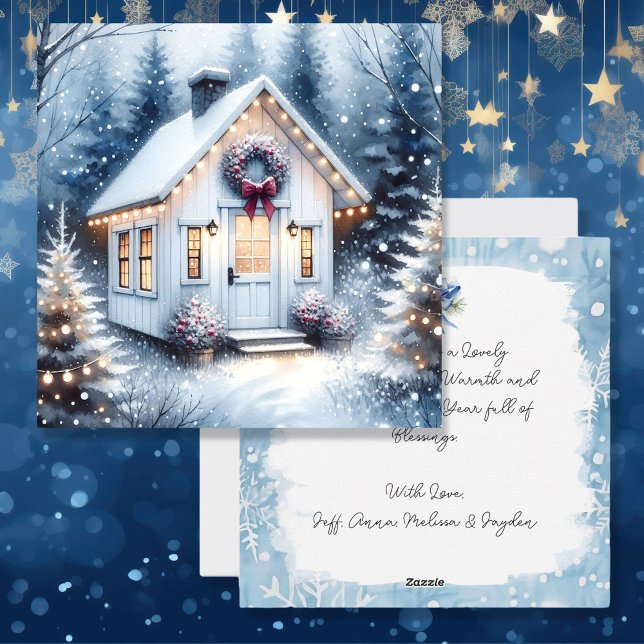 Tiny Home in a Magical Winter Forest Christmas Holiday Card (Creator Uploaded)