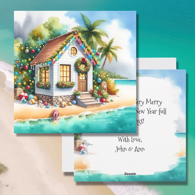 Tiny Home on the Beach Festive Christmas Holiday Card (Creator Uploaded)