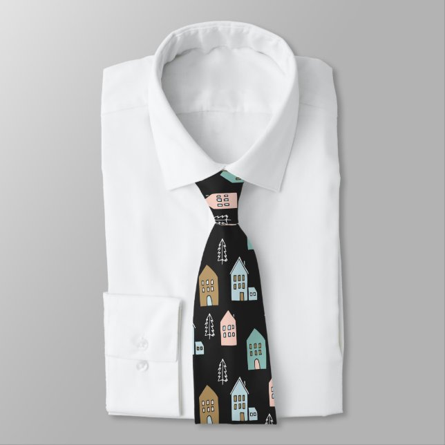 Tiny Houses Print Tie (Tied)