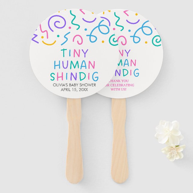 Tiny Human Shindig Baby Shower Hand Fan (Front and Back)