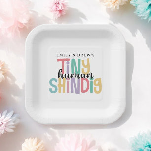 Tiny Human Shindig Cute Couple's Baby Shower Paper Plate